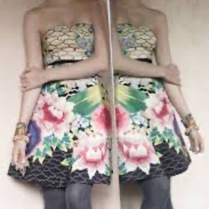 Anthropologie / Moulinette Soeurs Painted Lotus Dress in Silk Blend